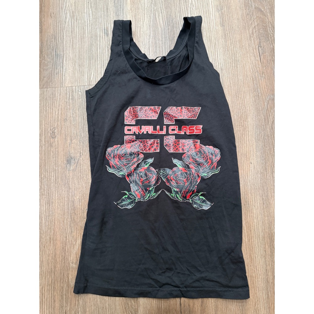 Cavalli Class Womens Black Rose Leopard Graphic‎ Tank Top OXT62E JD060 Small